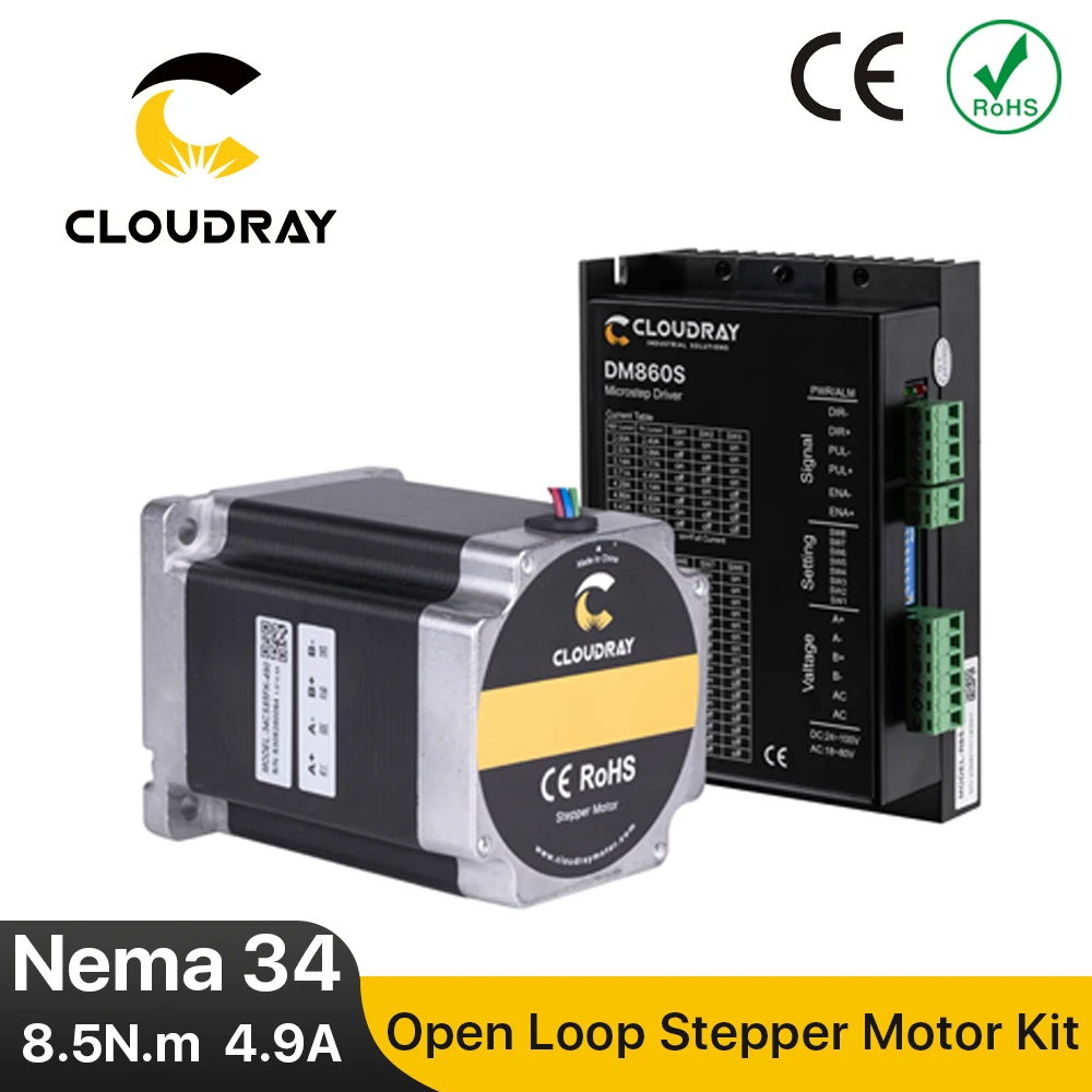 Cloudray Nema 34 Open Loop Stepper Motor Kit 8.5N.m 4.9A 112mm Stepper Motor High Torque CNC Engraving Milling Machine