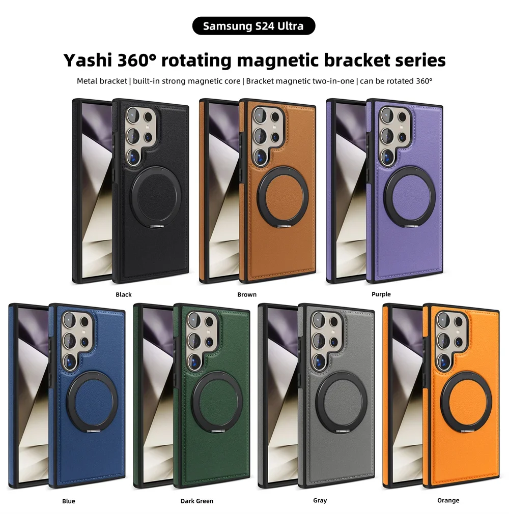 Rotating Bracket Business Leather Texture Phone Case For For Samsung Galaxy S24 Ultra S23 S22 Ultra Plus Magsafe Magnetic Cover