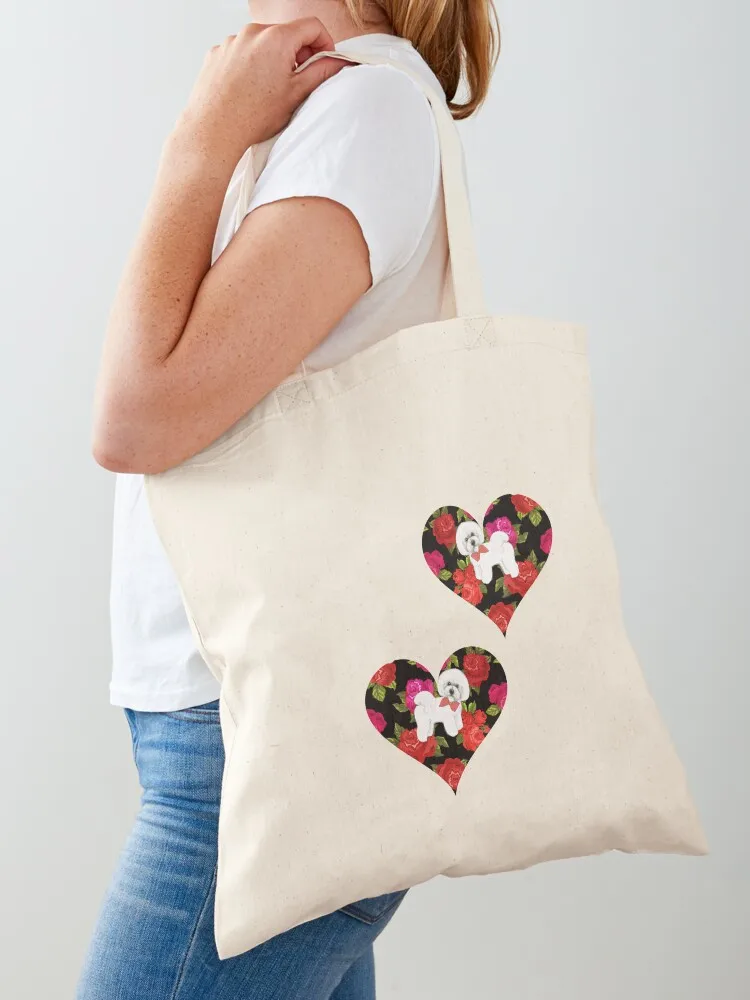 

Bichon Frise Red rose, Pink rose Floral Tote Bag tote bags men free delivery bags canvas tote Candy bags