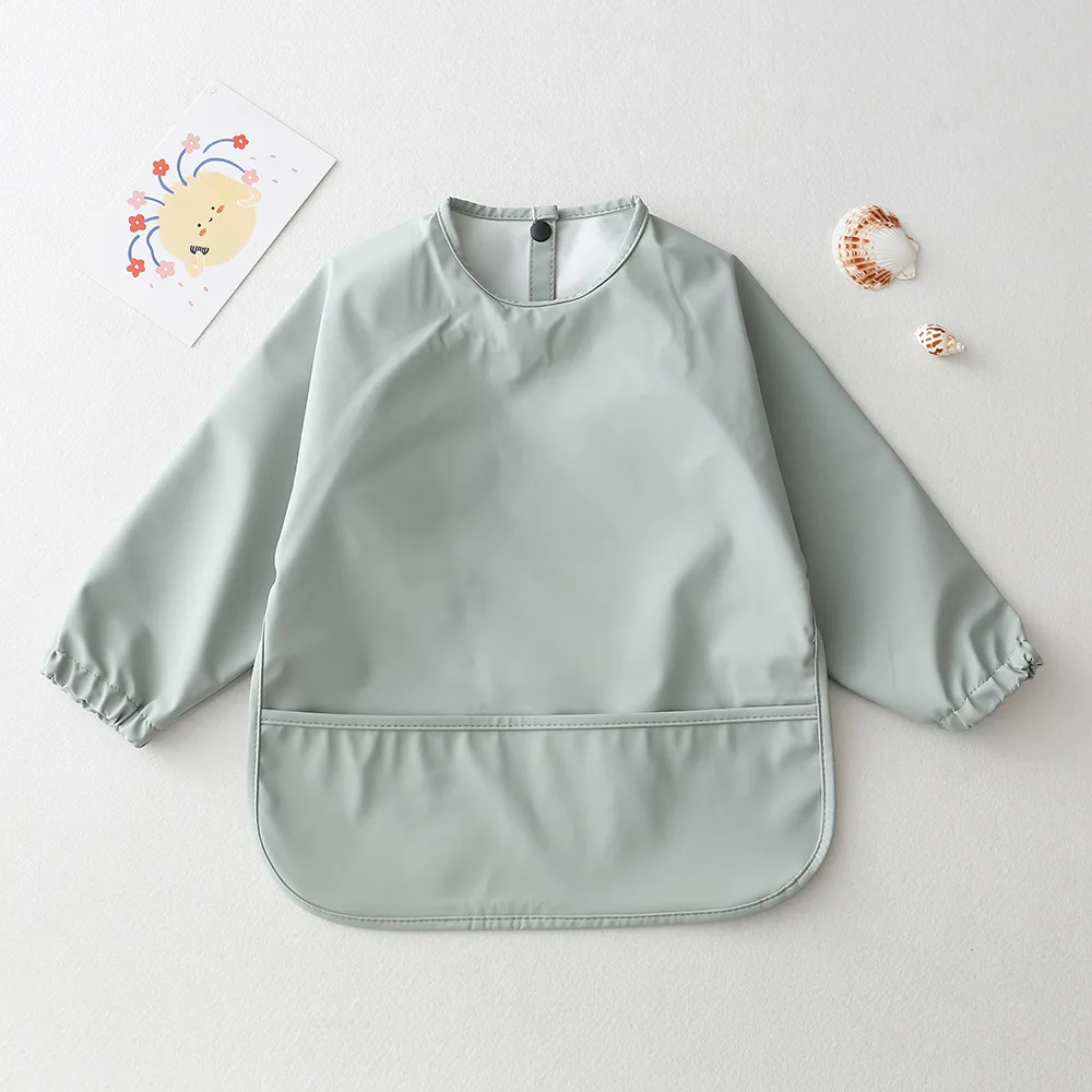 Solid Color Baby Feeding Bibs With Long Sleeves Infant Boys Girls Bib Aprons Easy Clean Children Waterproof Art Smocks