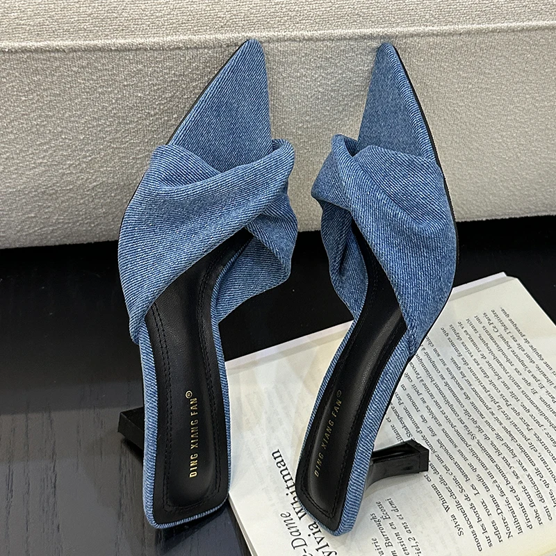 High Heel Shoes For Women Outdoor Slippers 2024 Summer Footwear  Fashion Design Pointed Toe Ladies Slides Pumps Female Mules