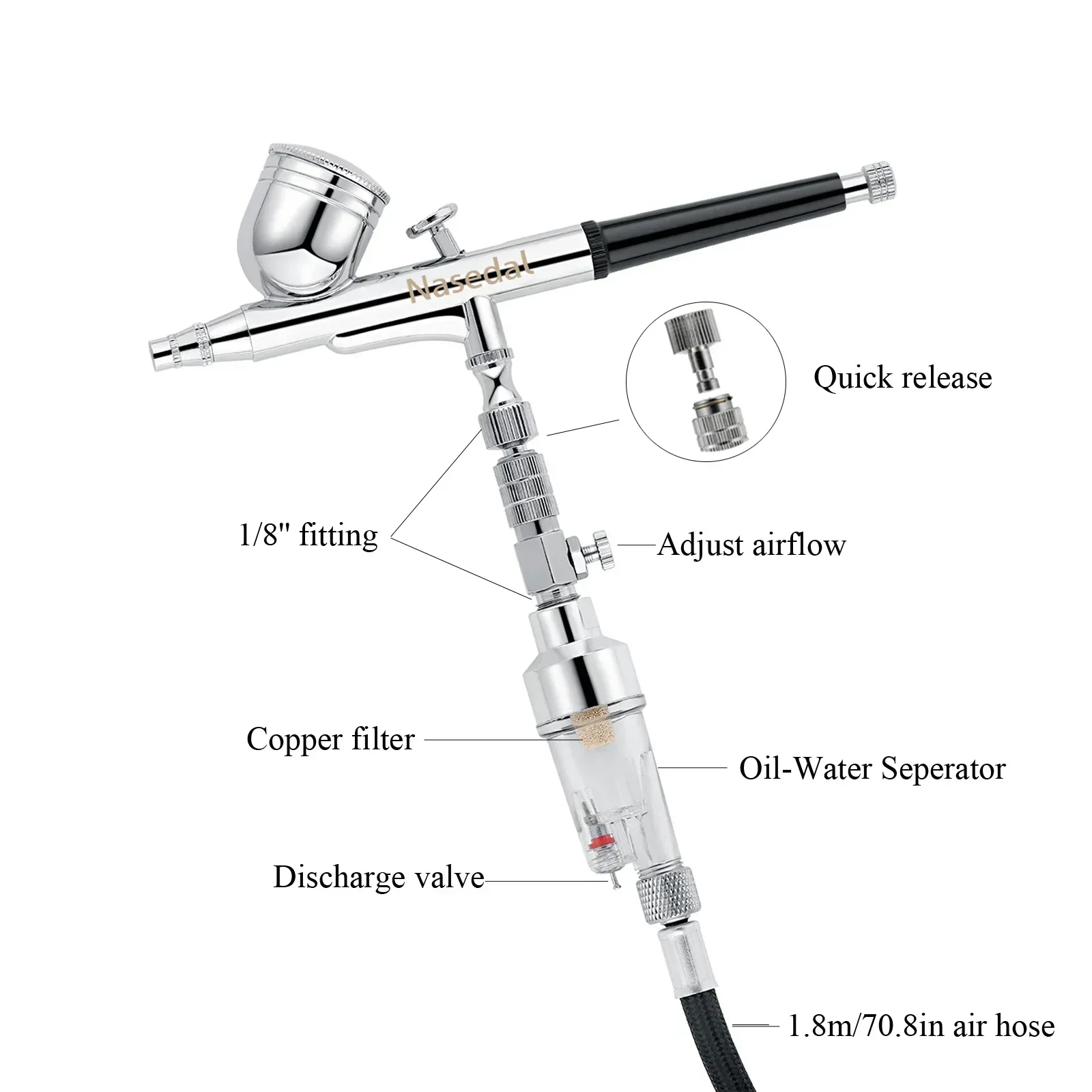 Nasedal – Kit de compresseur d\'aérographe à double Action NT-19 mm, pistolet de pulvérisation d\'aérographe pour Nail aérographe modèle gâteau