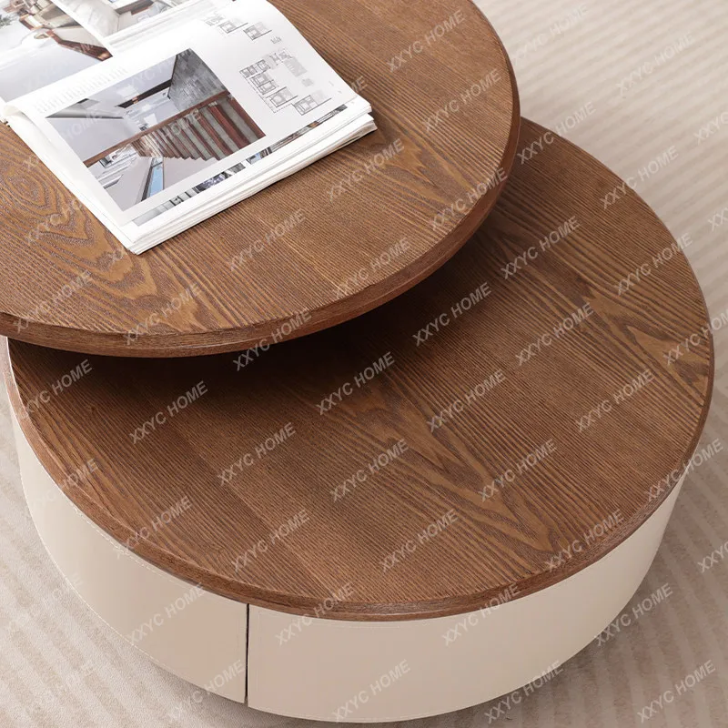 Medieval style coffee table TV cabinet combination retro style round coffee table living room locker premium sense floor TV