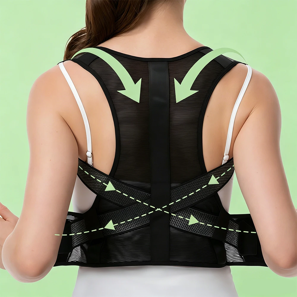 1Pcs Thin Breathable Back Brace Posture Corrector Shoulder Straightener, Adjustable Mesh Fabric Full Back Support for Work, Home