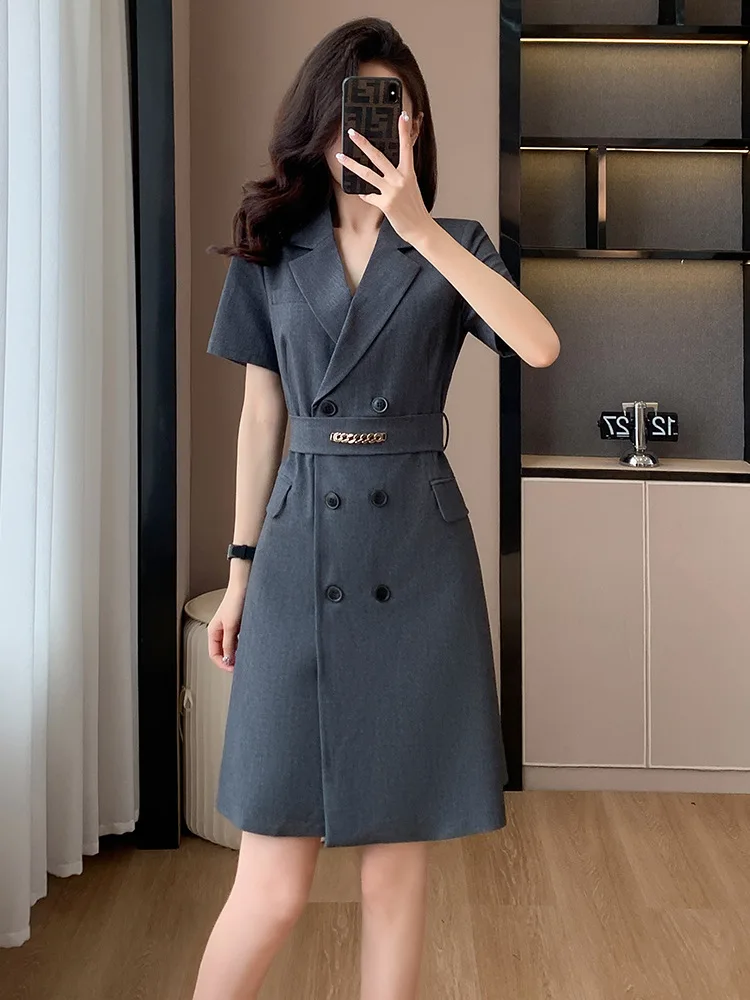 

Gray Short Sleeve Business Suit and Dress Women's Summer2024New Small Temperament Slimming Professional Commute Dress