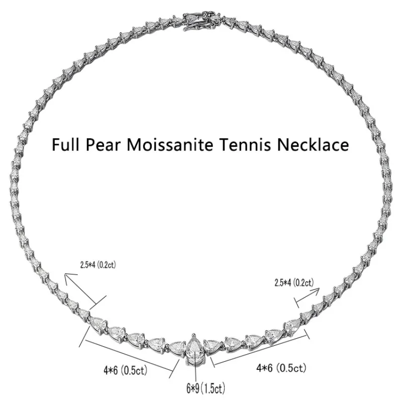 1.5CT Pear Moissanite Tennis Necklace for Women Gradient Waterdrop Diamond Riviera Necklaces Sterling Silver 925 Luxury Jewelry - view 6