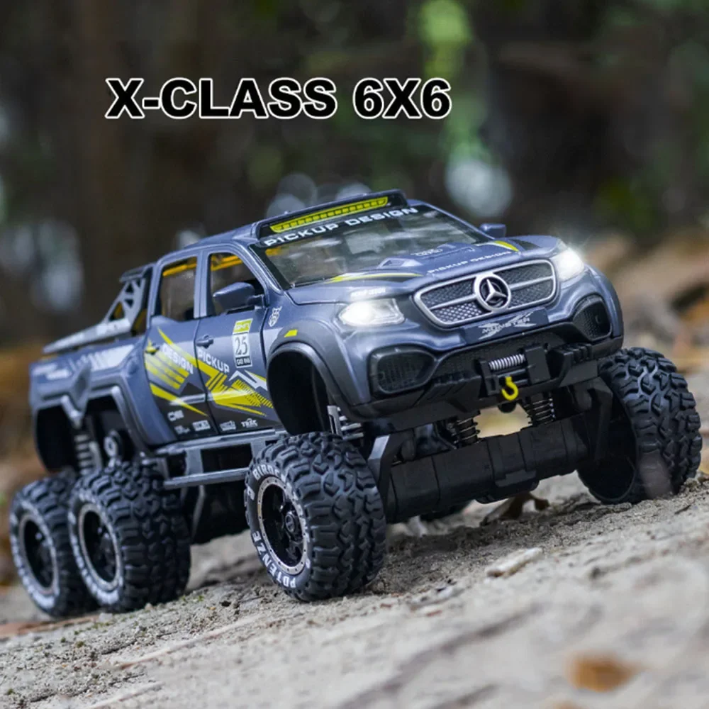 1:28 Benz X-Class Exy 6X6 Cars Toys Models Alloy Diecast with Sound Light Off-road Wheel Pull Back Vehicles Boys Birthday Gifts