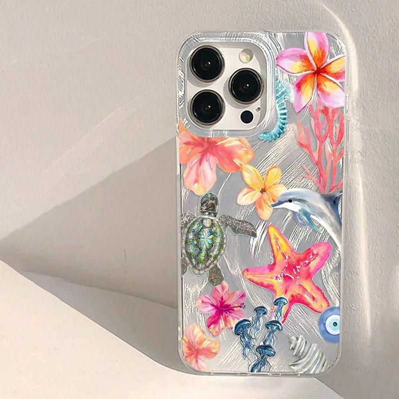 Ocean Elements Starfish Sea Turtle Print Case For Samsung Galaxy A56 A55 A54 A36 A26 A16 S26 Ultra S25 S24 S22 Plus S23 FE Cover