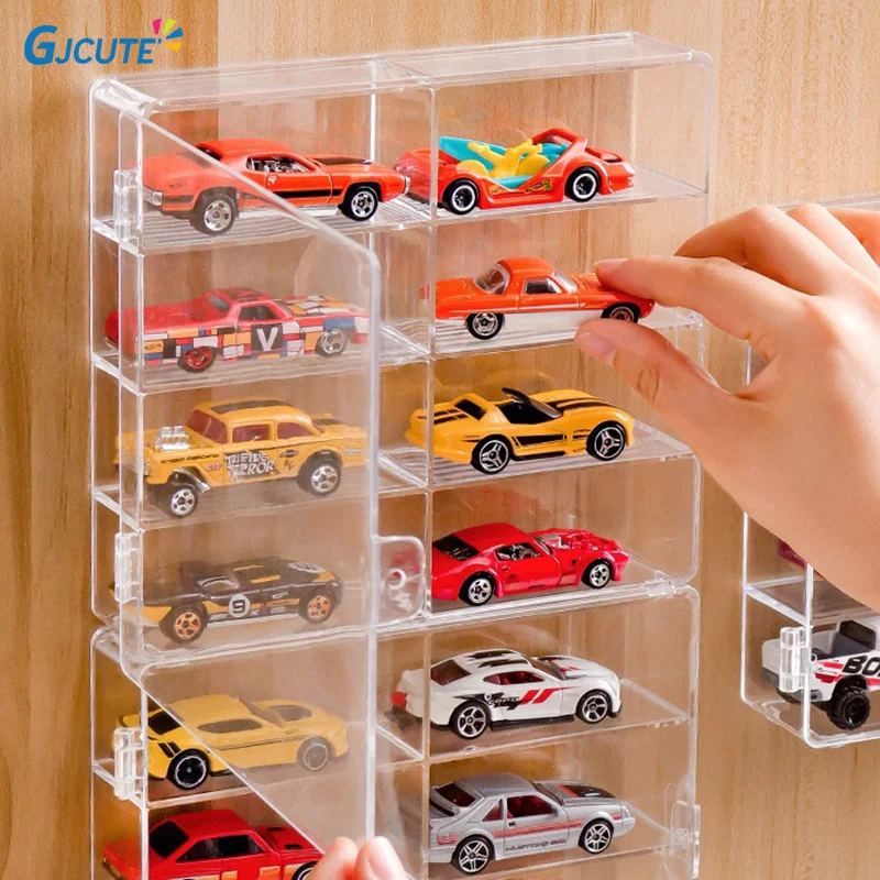 

1Pc 1:64 Car Acrylic Display Box For Car Model Toy Cabinet Rack Dustproof Car Non Punching Adhesive Wall Transparent Display Box