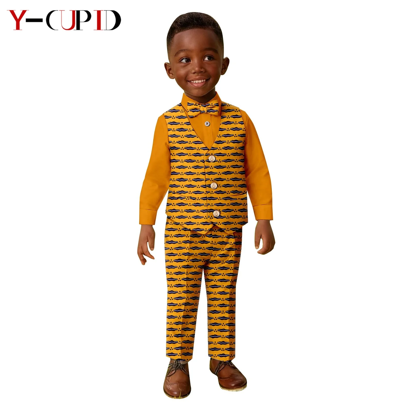 

African Clothes for Kids Dashiki Print Bowtie Vest Shirt and Pant Sets Children Outwear Suits Boys Formal Outfits 2646001