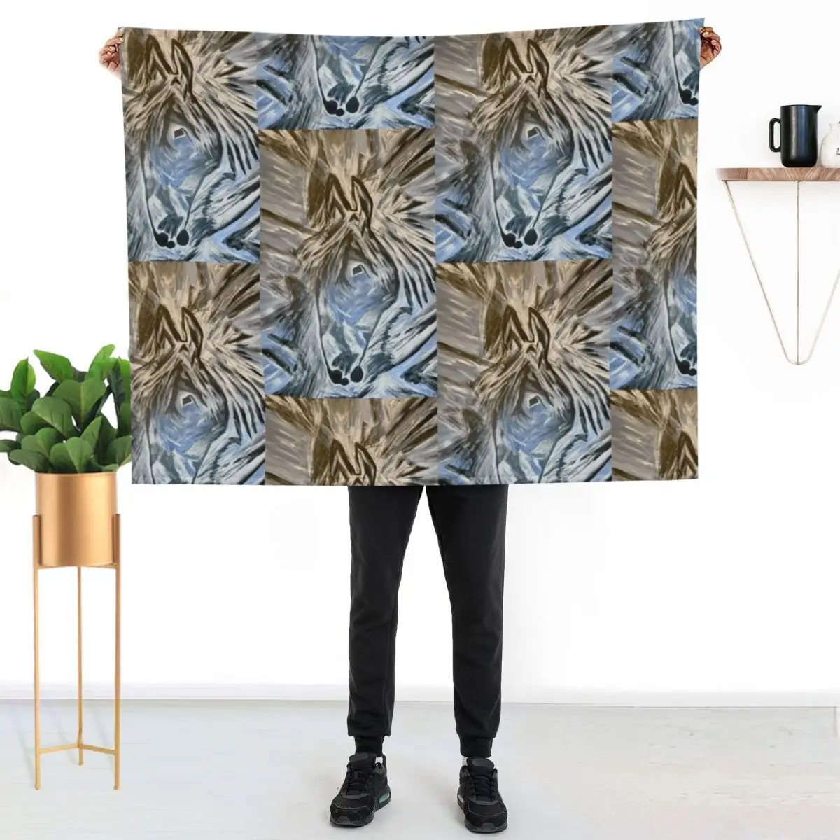 

Trix Abstract Painting of Horse Throw Blanket Plush Fuzzy Cozy Blanket for Couch Sofa