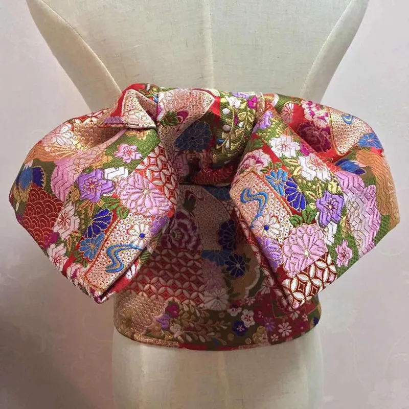 Traditional Japanese Kimono Pre-Tied Obi Floral Print Yukata Belt Cosplay Bow-knot Noble Japan Waistband Robe Accessories