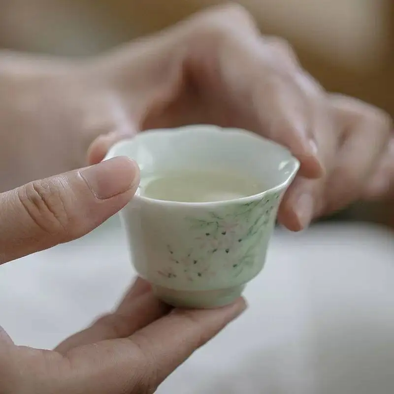 Wuyintang chinese Retro Pastel Hand Painted Wisteria Autumn Handmade Kung Fu Tea Set Master Tasting Cup