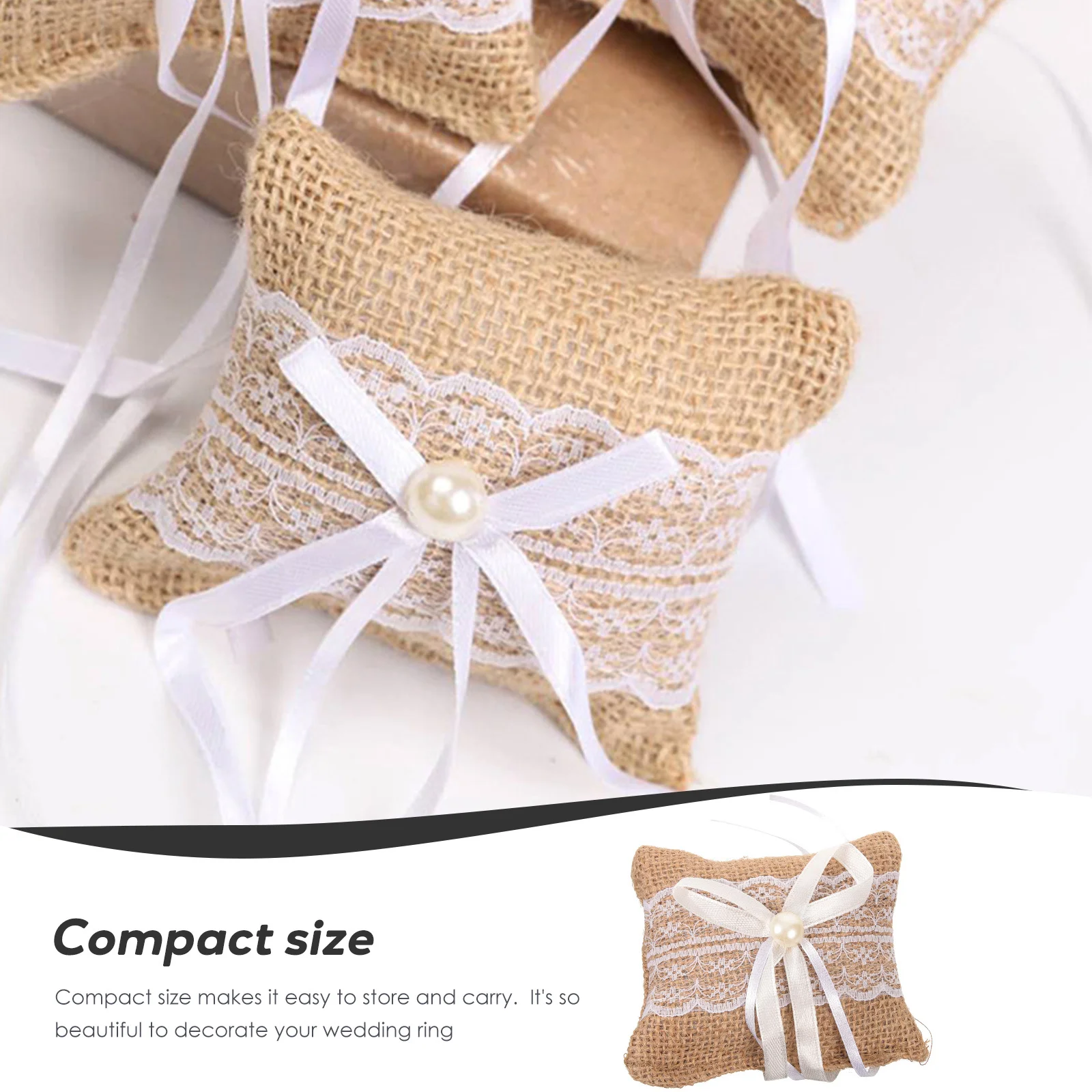 

2pcs Linen Wedding Ring Pillow Compact Lace Design For Bridal Ceremony Ring Storage Gift Box Party Decoration Accessory