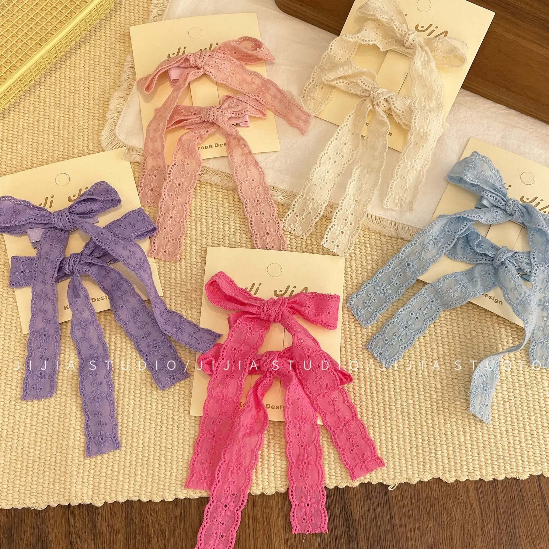 Hair Clips Sweet Lace Trim Bow Ribbon Duckbill Pair Ponytail Headwear Lightweight Fabric Cute Girls Daily School Party Travel
