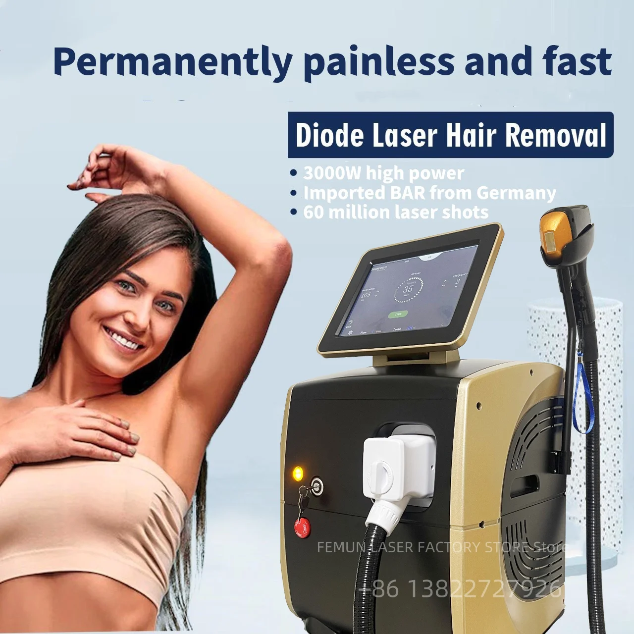 

808Nm Diode Laser Skin Rejuvenation Painless Machine 3000W For Salon Permanent Hair Removal Epilator Beauty Machine 2024