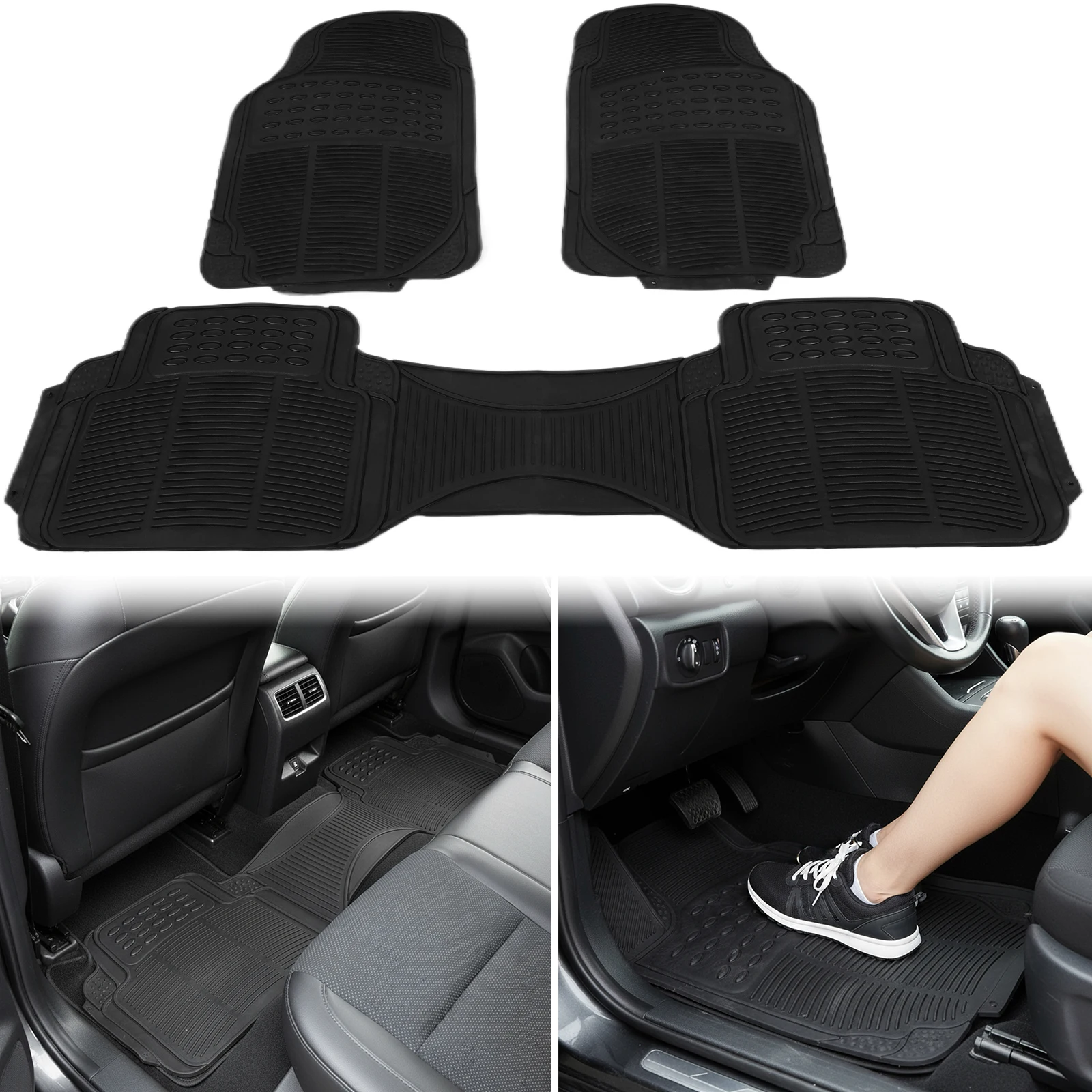 

3 Pieces Deep Waterproof Car Mats All Weather Rubber Car Floor Mats Heavy Duty Rubber Car Mats for Car SUV Truck Van