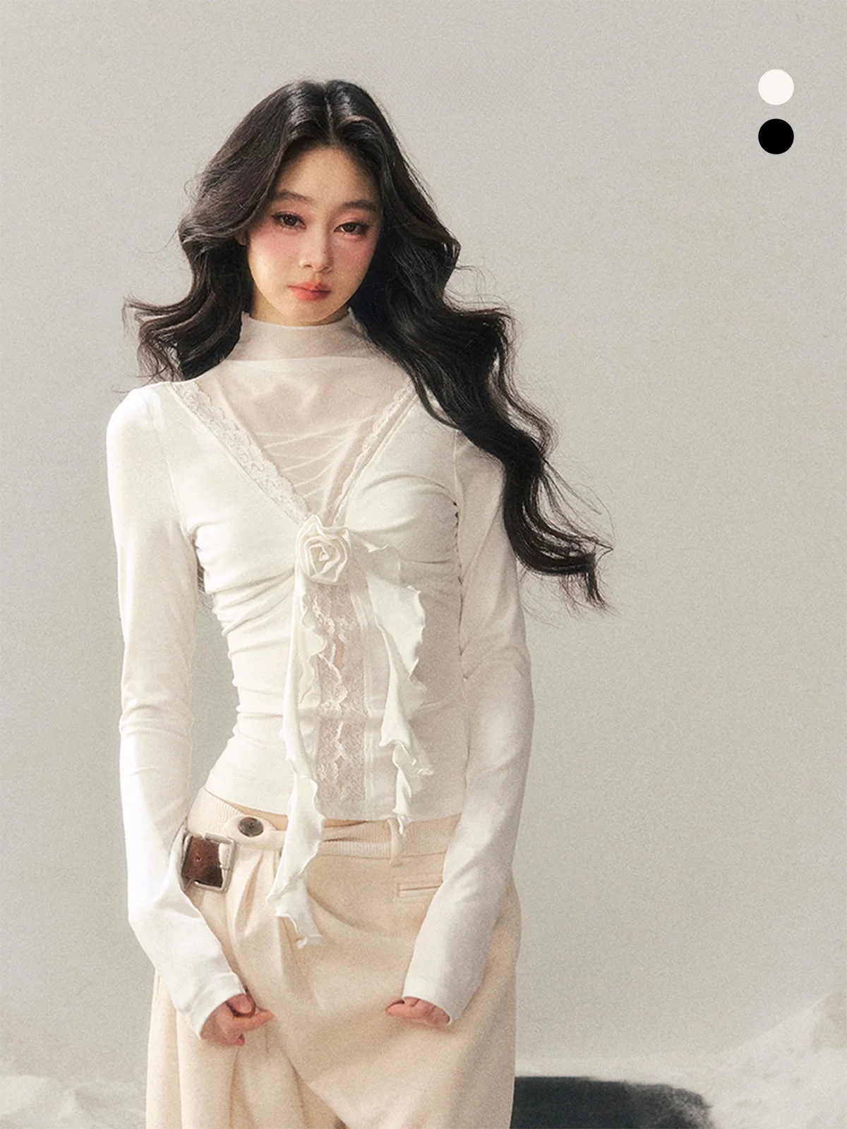 

Ele High Collar Lace Top Women's Inner Wear Winter Me irt Beautiful Curve Vaniing AOMALM Faionable T-irt