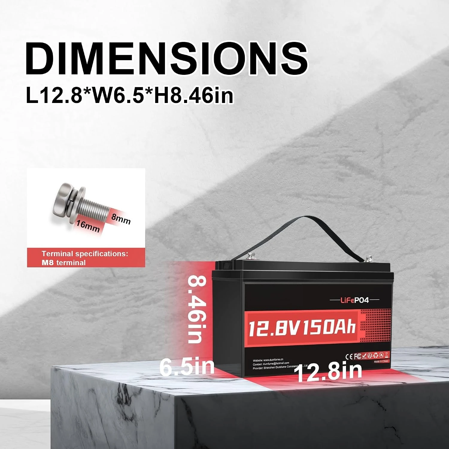 12V 150Ah LiFePO4 Lithium Battery 15000+ Deep Cycle | Built in 100A BMS,IP65 Waterproof 1920Wh for Solar System, RV, Customized