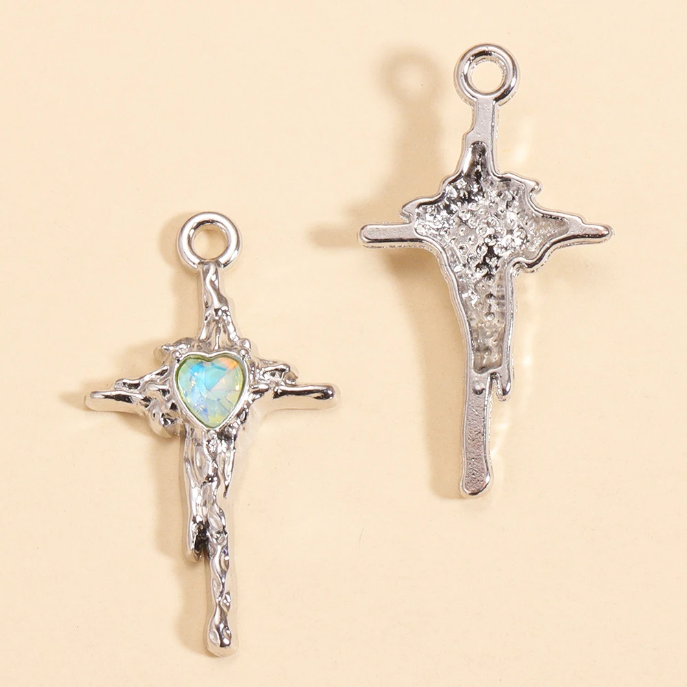 10 Stück Gothic Kristall Kreuz Anhänger versilbert Legierung Charms für Frauen Diy Herstellung Punk Ohrringe Halskette Anhänger Party Schmuck – Detail 5