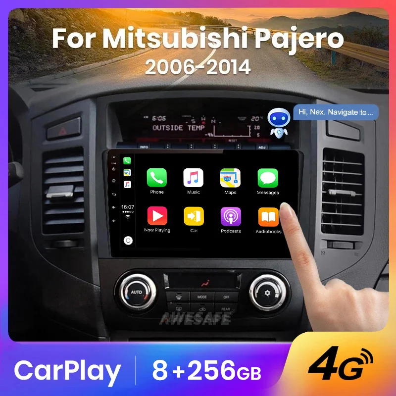 AWESAFE Wireless CarPlay Autoradio for Mitsubishi Pajero 4 V80 V90 2006-2014 Car Radio Multimedia Player Android Auto Stereo GPS