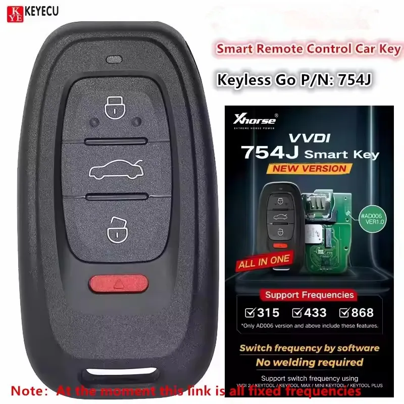 KEYECU XSADJ1GL VVDI 315 МГц 433 МГц 868 МГц Умный пульт дистанционного управления для Audi A6L Q5 A4L A8L Keyless Go P/N: 754J Fob