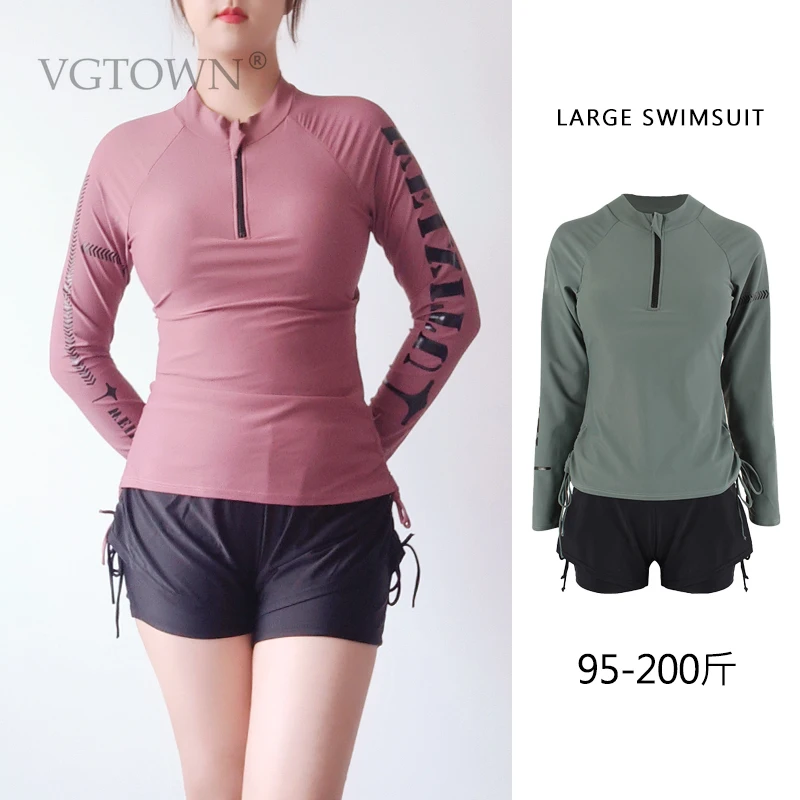 Plus Size L-8XL Separate Swimsuits Tankini Set Female Long Sleeves Swimwear Sports Beach Wear Two-Piece Bathing Suit Pool Women