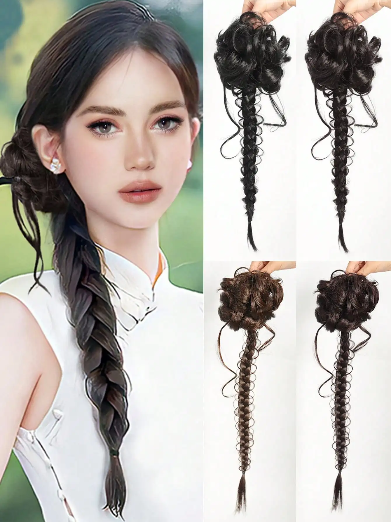 Synthetic New Chinese Style Claw Clip Long Straight Ponytail Natural Can Be Tied Ancient Style Hanfu Cheongsam Ponytail Braids W