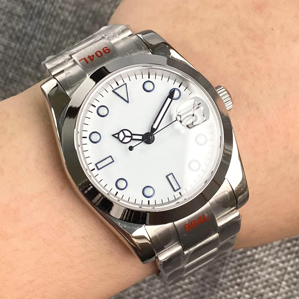 Nologo Japan NH35A/MIYOTA Day-date White Automatic Watch for Men 36mm 39mm Polish Bezel Stainless Steel Business Wristwatch