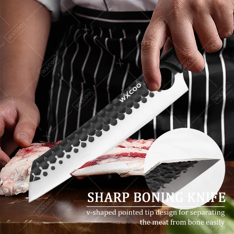 WXCOO Hand-Forged Butcher Knife Wooden Handle Stainless Steel Kitchen Knife with Cover Long Fish Boning Meat Cleaver Slaughter