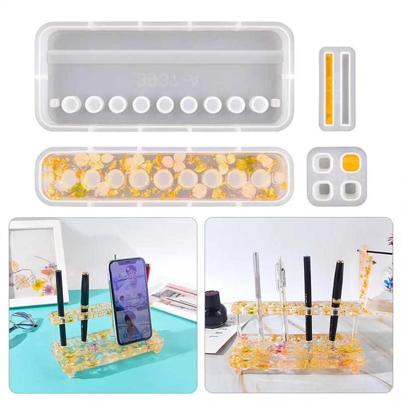 

1 Set Creative Diy Multi-Function Glue Pen Holder Mold Storage Mobile Phone Holder Resin Pen Base Silicone Mold