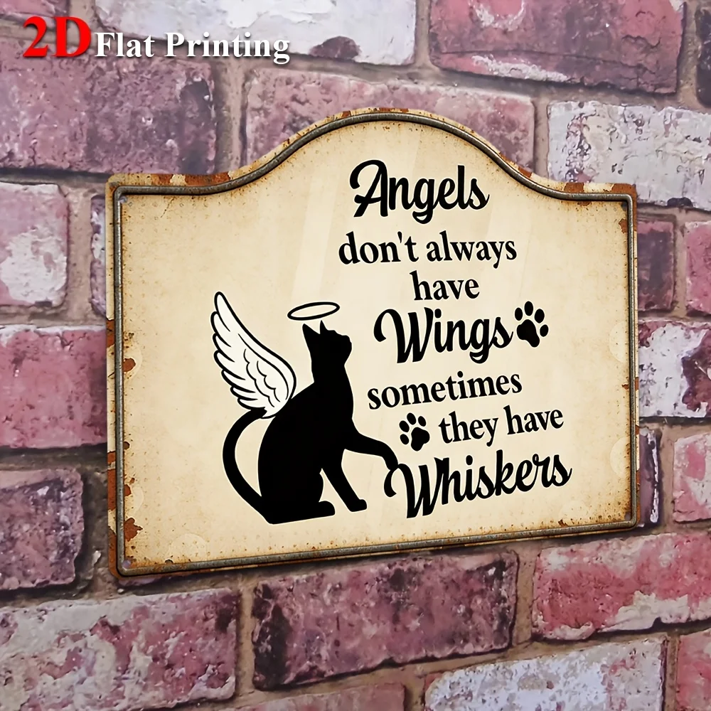 1pc 2D Flat Sign Artwork Depicting A Cat With Wings And Whiskers, Ideal For Home Decoration, Spaces For Pet Enthusiasts
