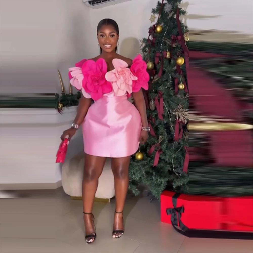 

Ярко-розовое атласное вечернее платье-футляр с открытыми плечами и 3D цветами с открытой спиной для девочек, платья для выпускного вечера, сексуальная коктейльная вечеринка D