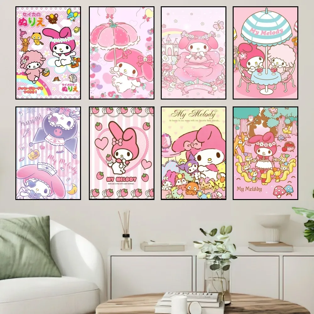 MINISO Sanrio Cute My Melody Poster Prints Wall Painting Bedroom Living Room Wall Sticker Office Small