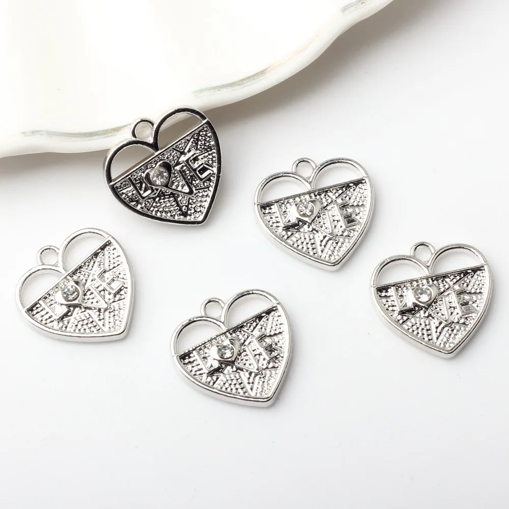 10pcs Alloy Metal Hollow Out Charm Heart Shape Pendant For Handmade DIY Ornaments Earring Necklace Bracelet Accessories Supplies