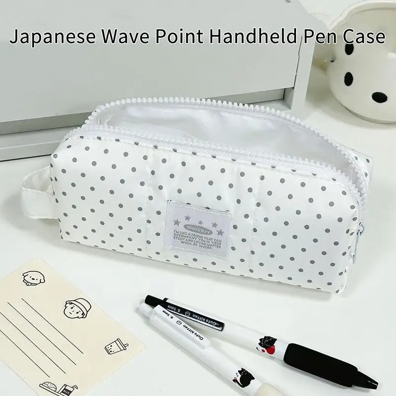 Polka-Dot-Federmäppchen mit weich gepolstertem Stoff und glattem Reißverschluss, perfekt für Schüler, Schule, Büro und zur Aufbewahrung von Schreibwaren. – Detail 7