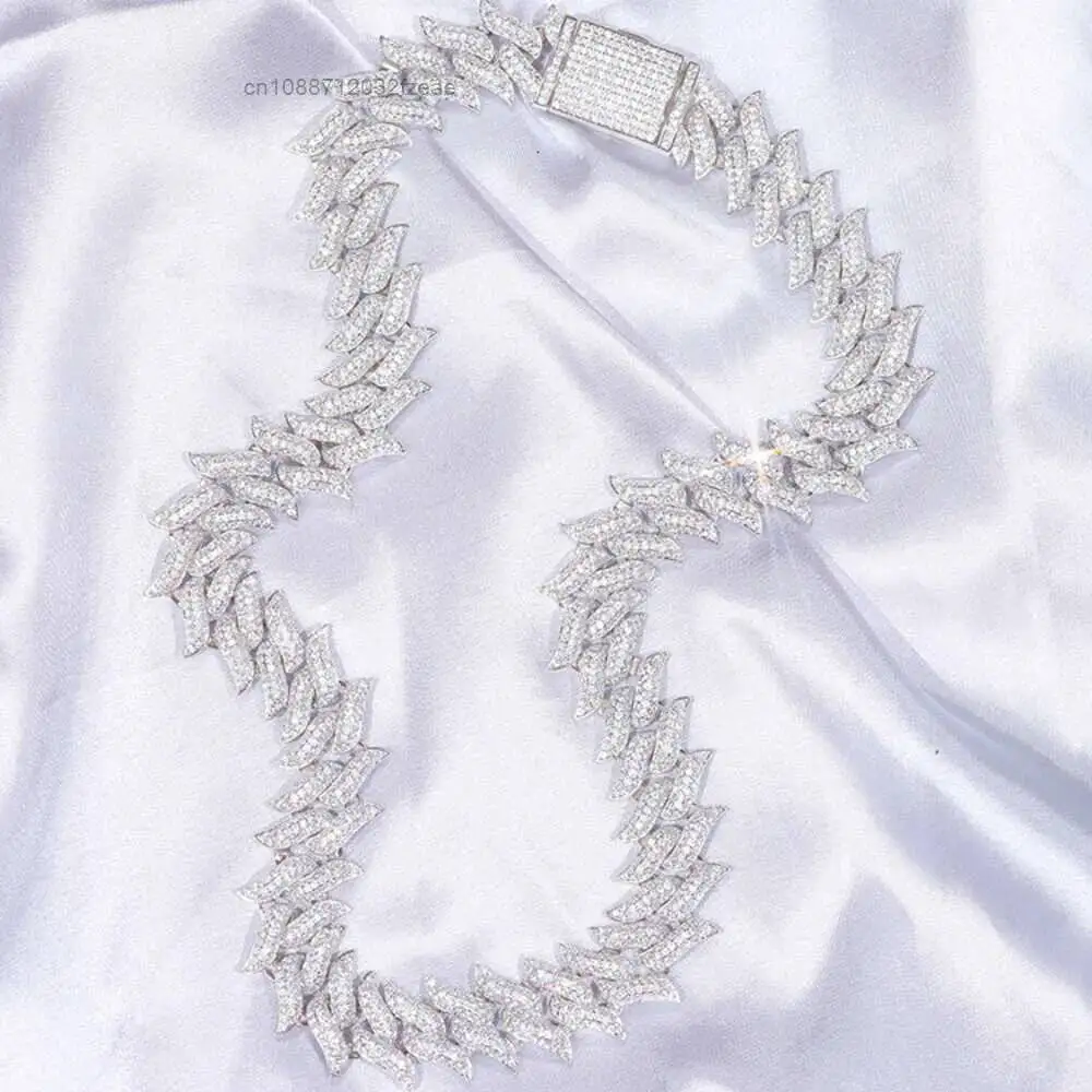 

Luxury Popular 18k Gold Plated 12mm 16mm Wide Iced Out Hip Hop D/vvs Moissanite Jewelry Necklace Spike Cuban Link Chain.