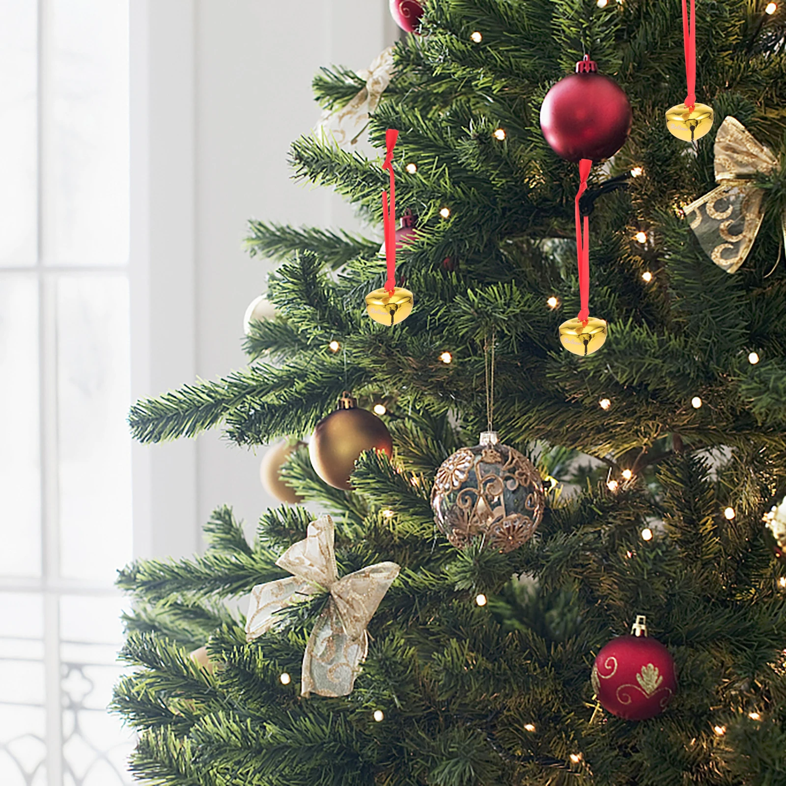 

12Pcs Christmas Tree Bell Decorations Hanging Xmas Bells with Believe Lettering DIY Pendant for Holiday Scene Adornment and