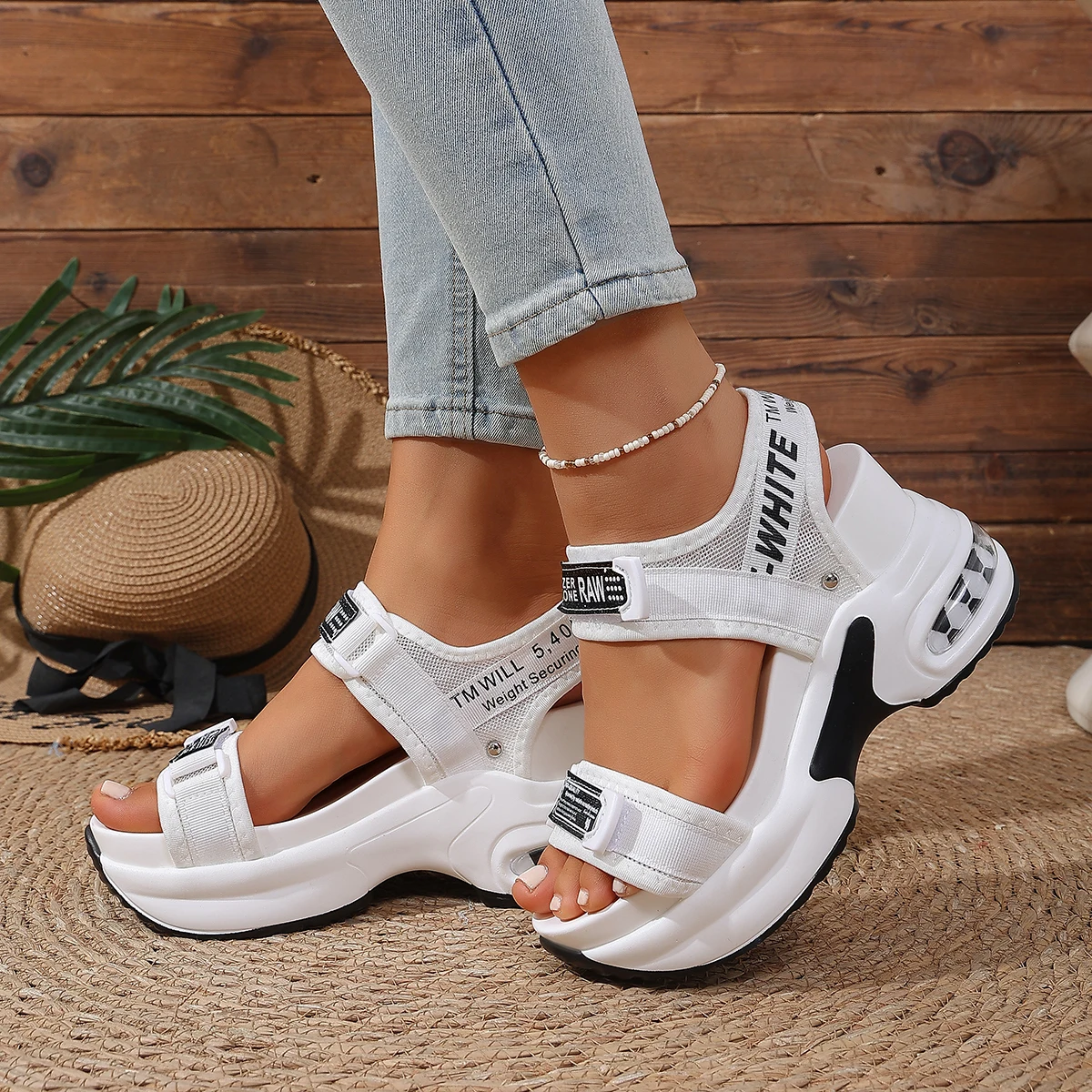 Fashion Slope Heel Elevated Platform Shoes Summer New Women Sport Sandals Girls Outdoor Leisure High Heeled Fish Mouth Sandals
