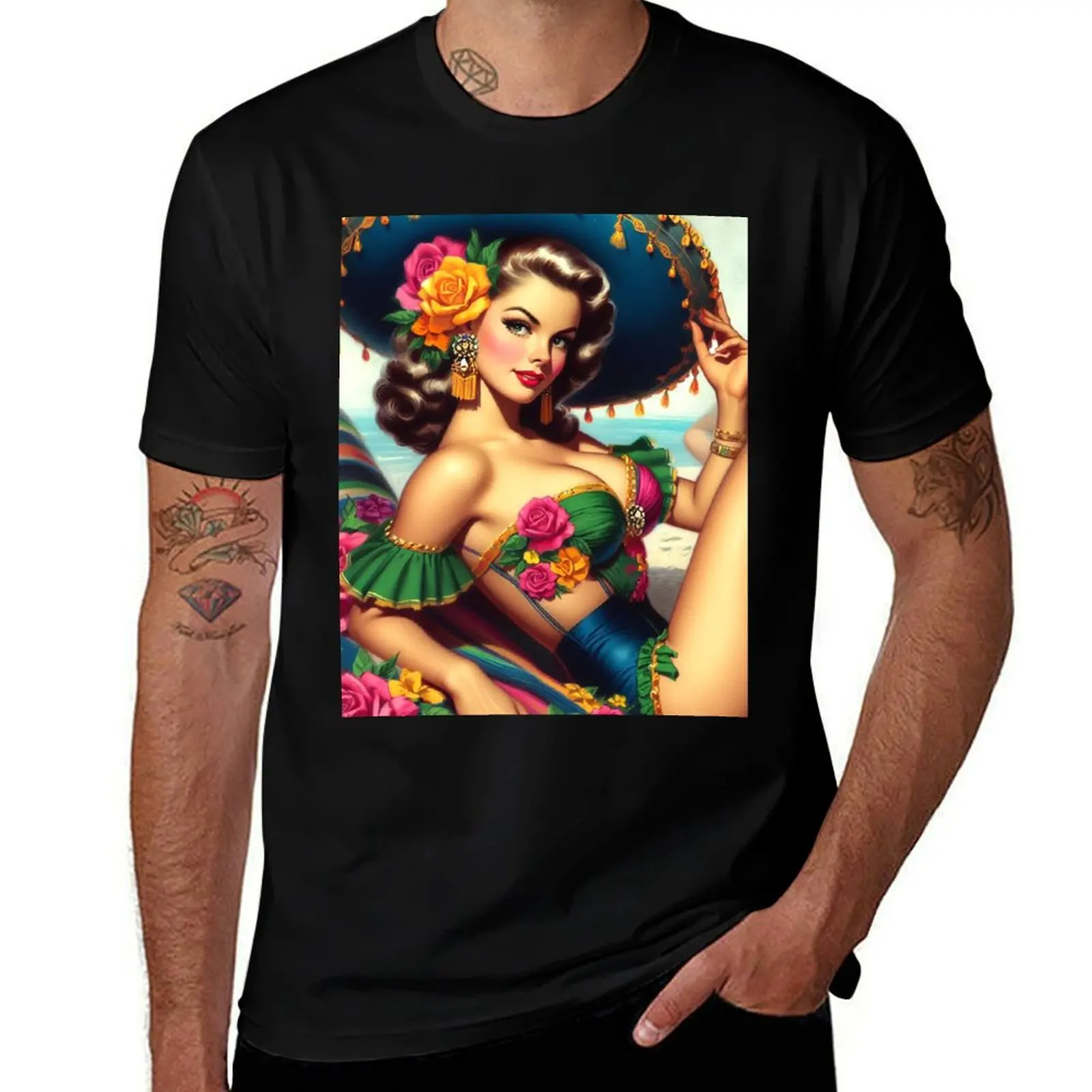 

Retro Hispanic Pin-up T-Shirt cute clothes customs design your own graphic tee shirt quick-drying shirts men graphic