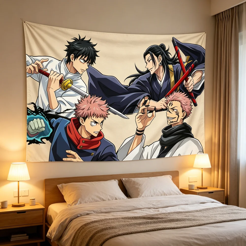 Japanese Anime Characters Tapestry Action Fighting Scene Wall Hanging for Teen Room Decor