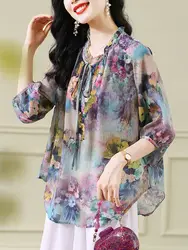 Chiffon Shirt for Women in Summer 2025 New Retro Loose Top Fashionable Floral Shirt