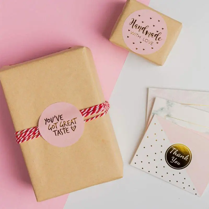 L43A 500pcs/roll Handmade with Love Stickers Gold Foil Round Seal Labels Stationery