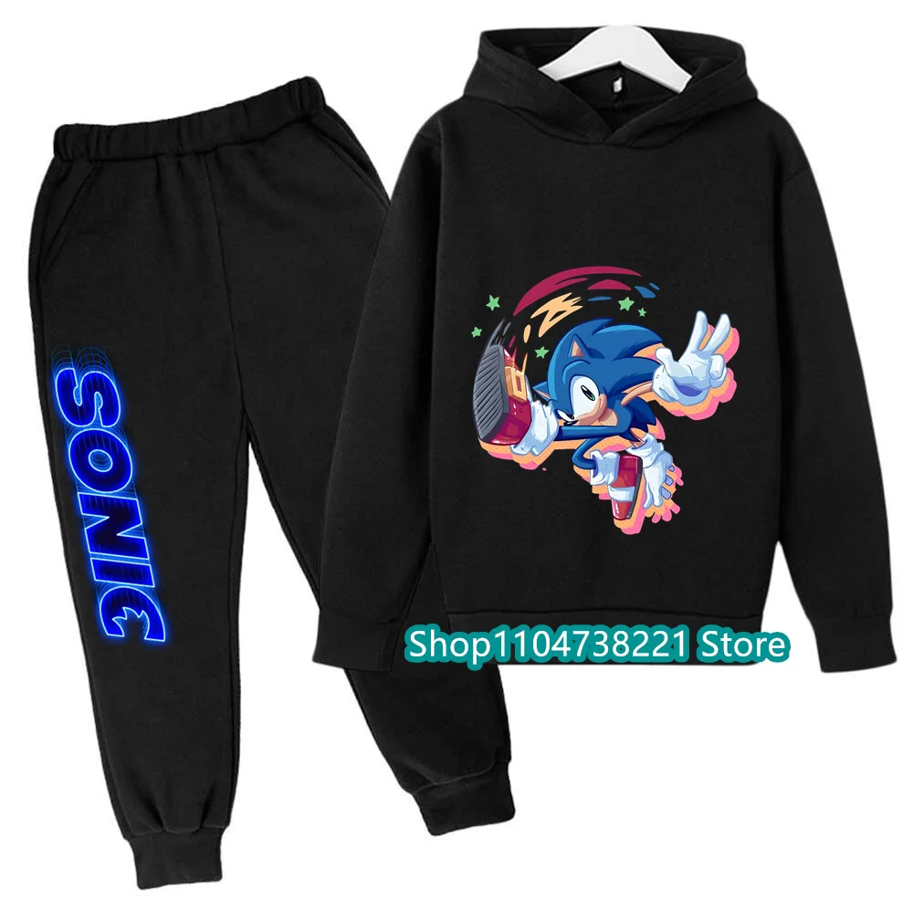 

Sonic Fashion 2025 комплект с капюшоном с мультяшным принтом для детей-подростков, мальчиков и девочек, повседневная горячая распродажа, осень-зима