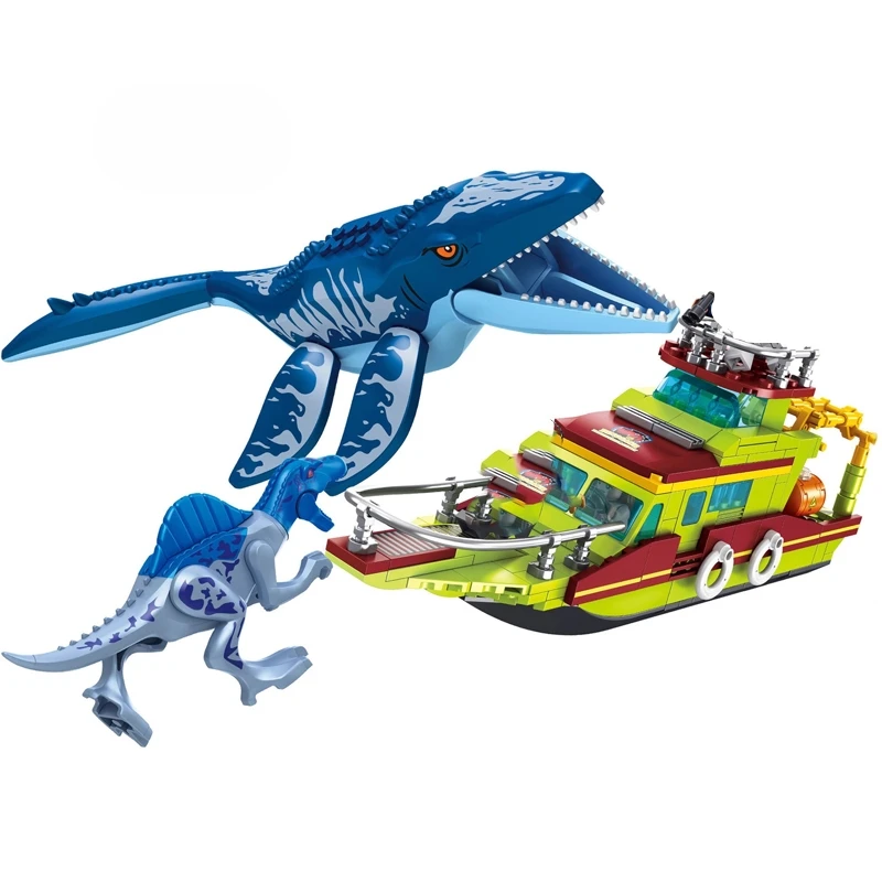 

327pcs Escape Canglong Mouth Building Blocks Jurassic World Canglong Attack Ship Bricks Toys Dinosaur Theme Gift