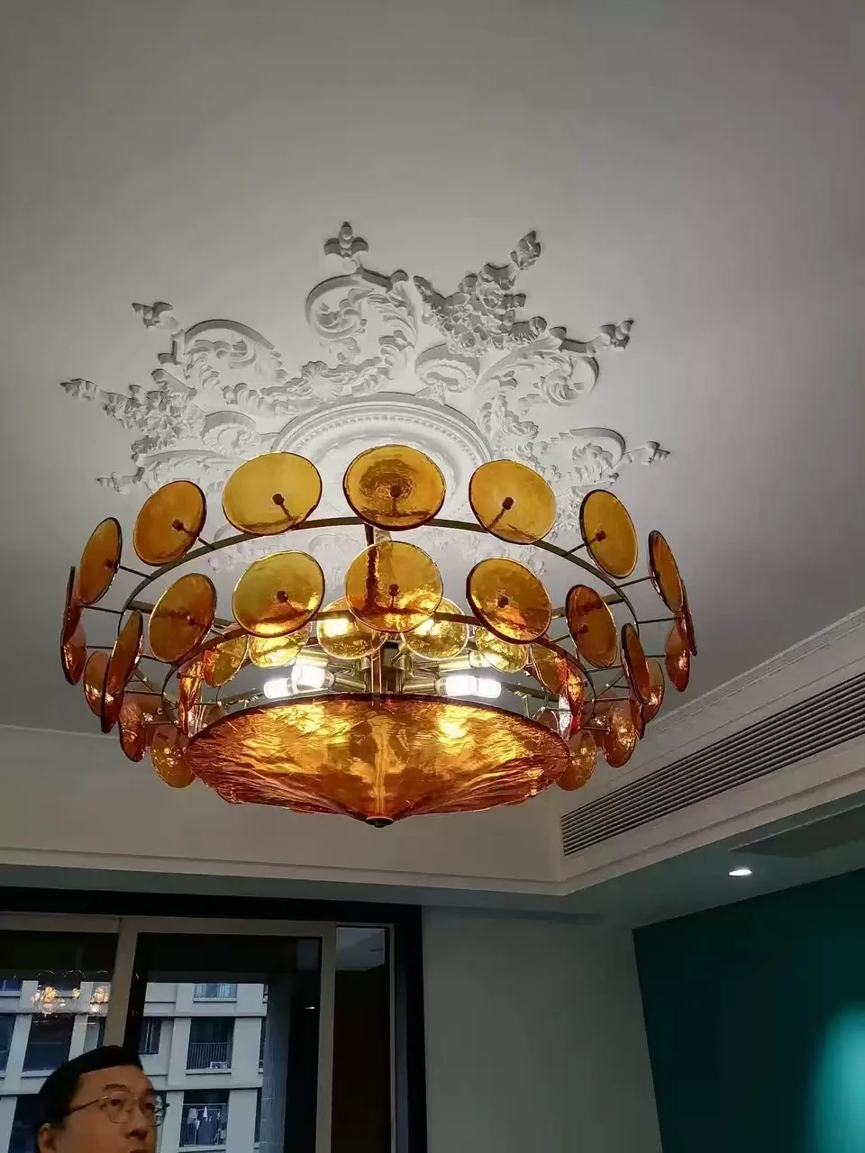 Murano Collection Round Linear Art Dimmable Led Chandelier Lighting Suspension Luminaire Lampen Hanging Light For Living Room