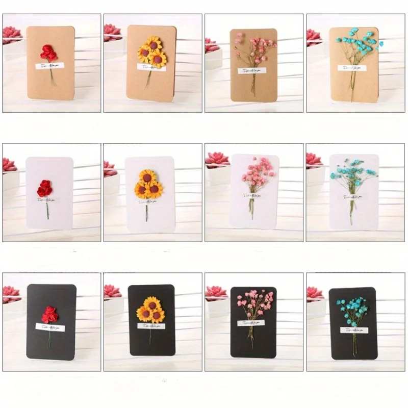 4PCS/12PCSDried flower greeting card retro blank small card christmas thank you greeting card creative DIY birthday card view 2