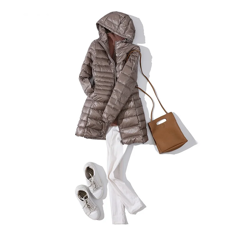Lightweight Down Jacket Women's Mid-length Hooded 2025 Autumn and Winter New Slim-fit Hooded Warm Jacket Lightweight