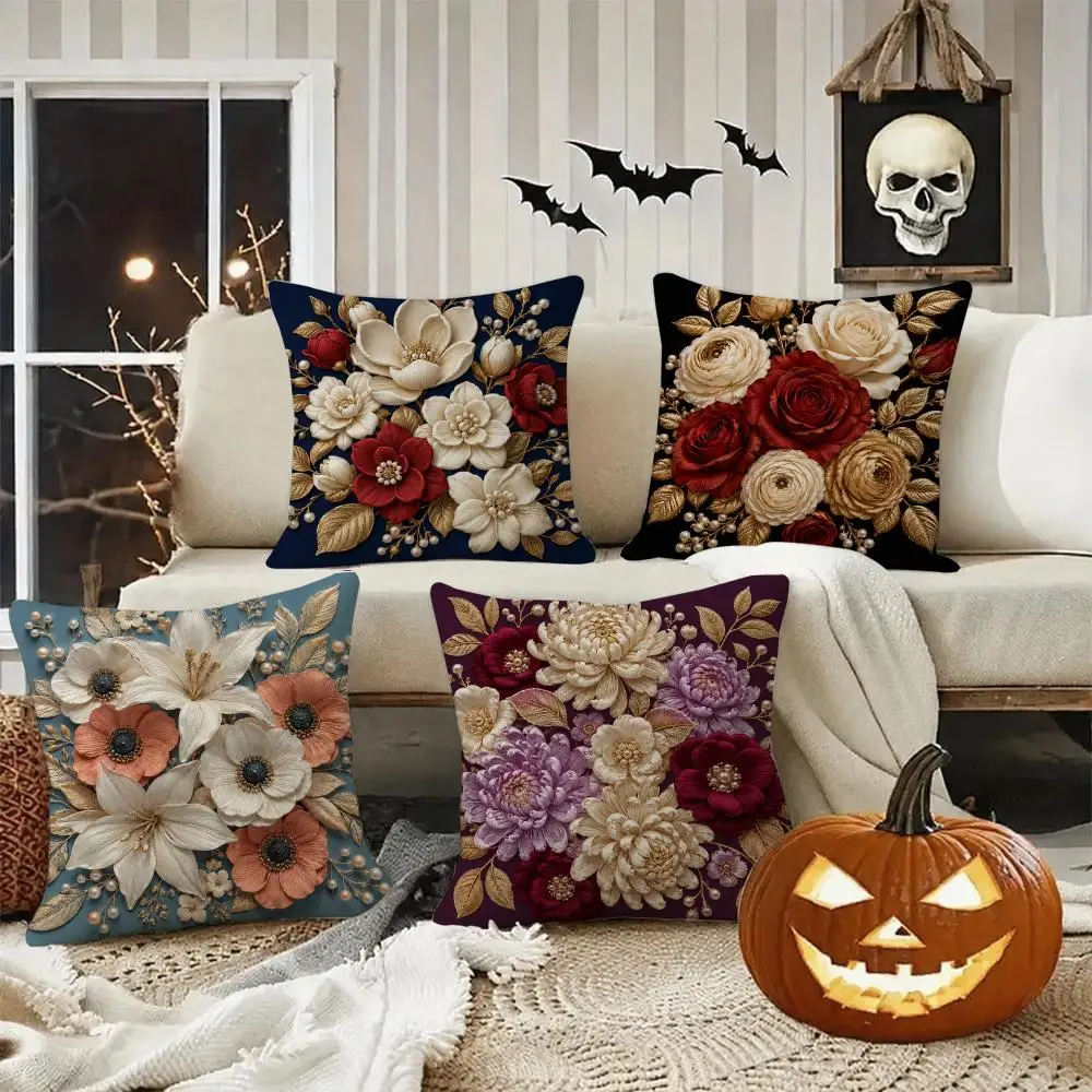 Floral Bouquet Decor Cushion Cover Halloween decoration trick or treat cushion cover, ghost, pumpkin head, bat decoration