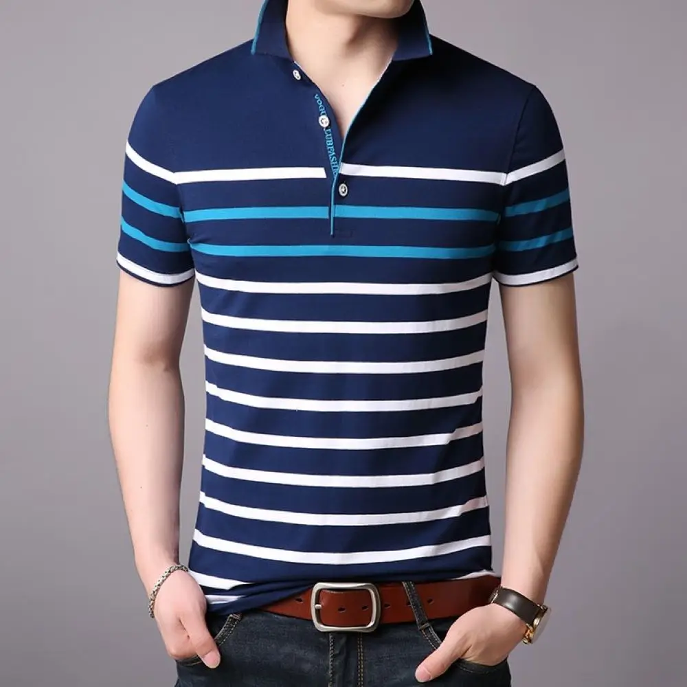 COODRONY Contrast Striped Polo-Shirt Short Sleeve Men Clothing Summer Classic Casual Tops Moisture Absorption Breathable W5555